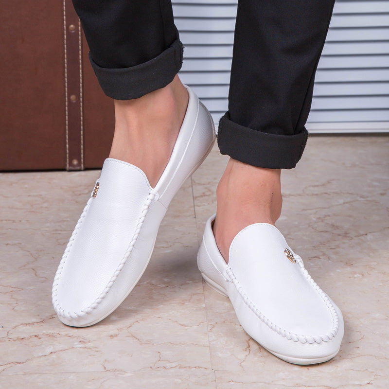 Mens Billionaire Loafers All White Mens Loafers Model Wearing Front View