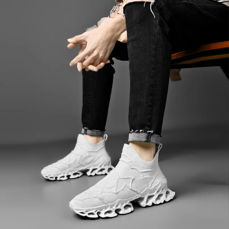 ELEWHVTË™ Bones High-Top Sneakers White Mens High Top Sneakers Model Image Side