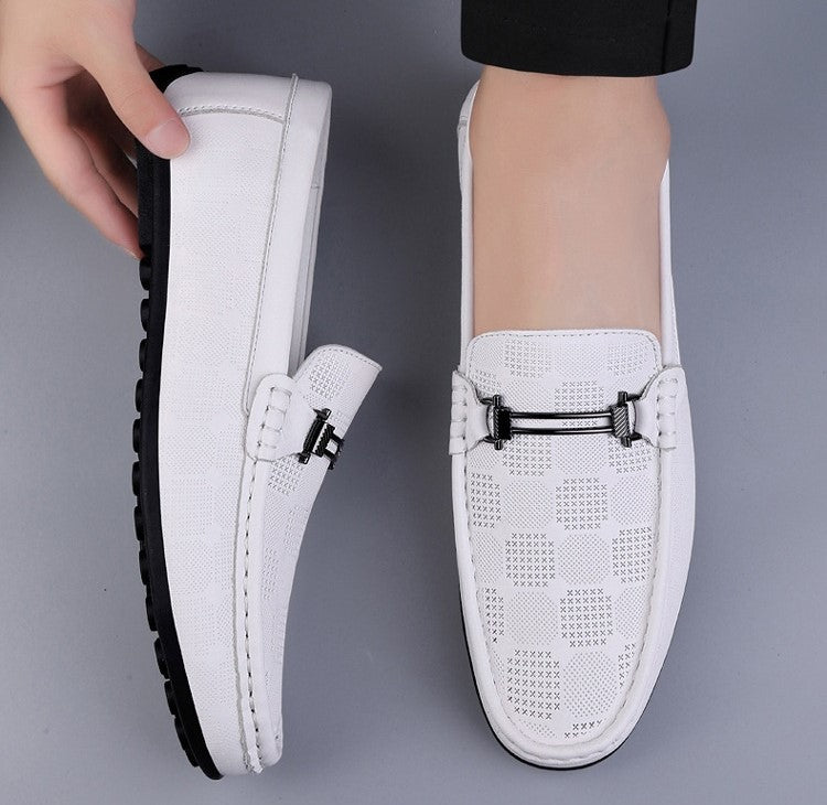 Mens Checkered Loafers All White Mens Loafers Model Top Image