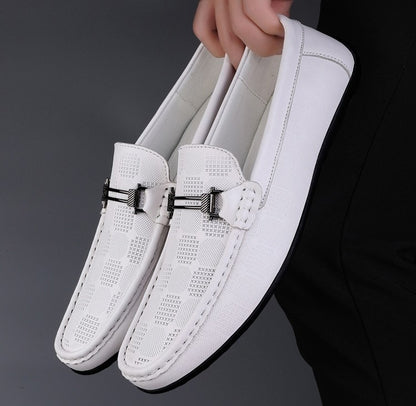 Mens Checkered Loafers All White Mens Loafers Model Side Image