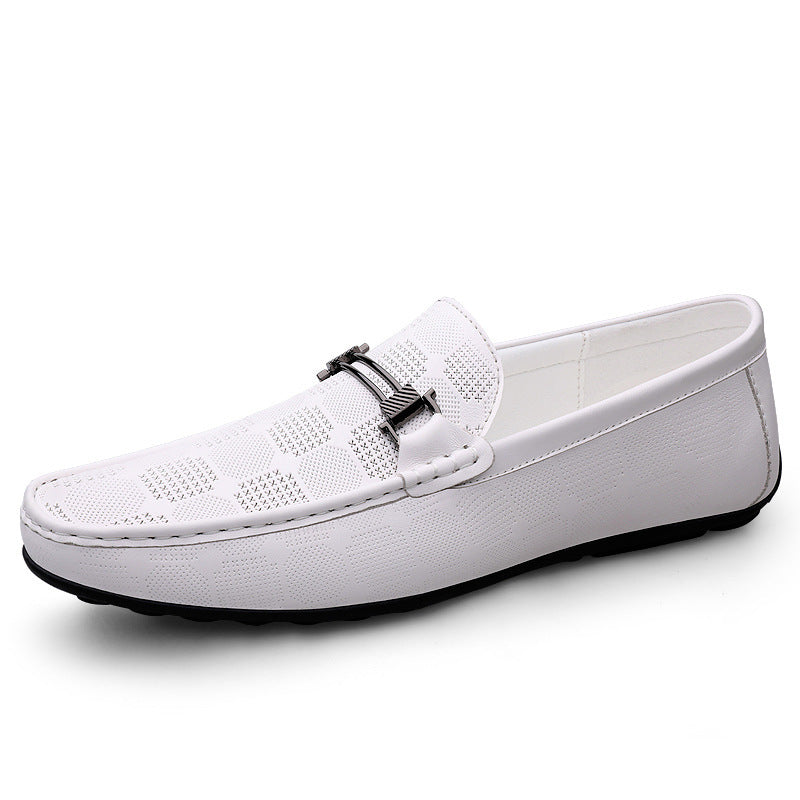 Mens Checkered Loafers All White Mens Loafers Product Side Image