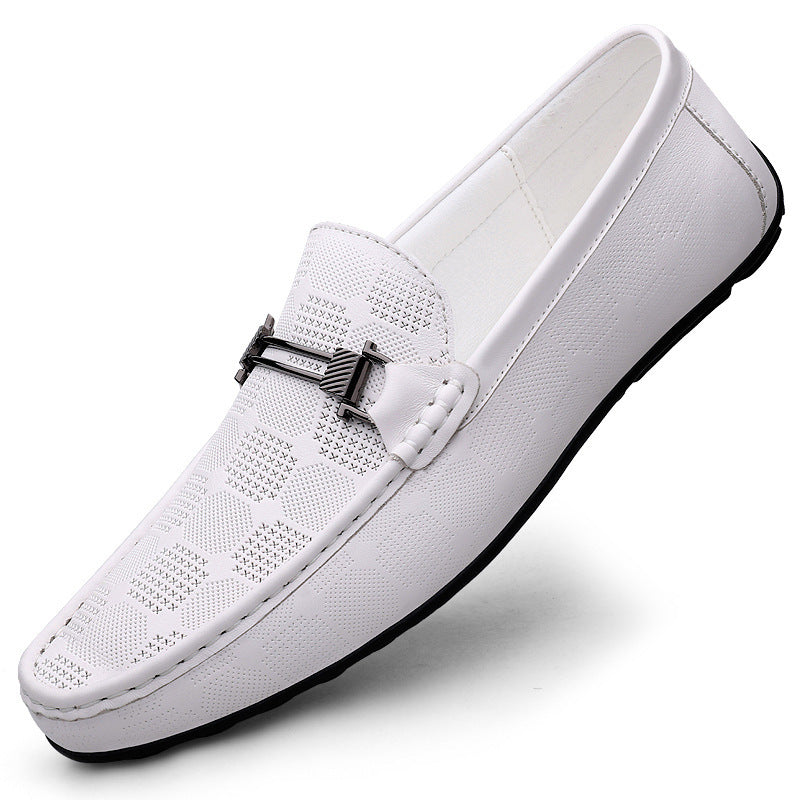 Mens Checkered Loafers All White Mens Loafers Product Side Image