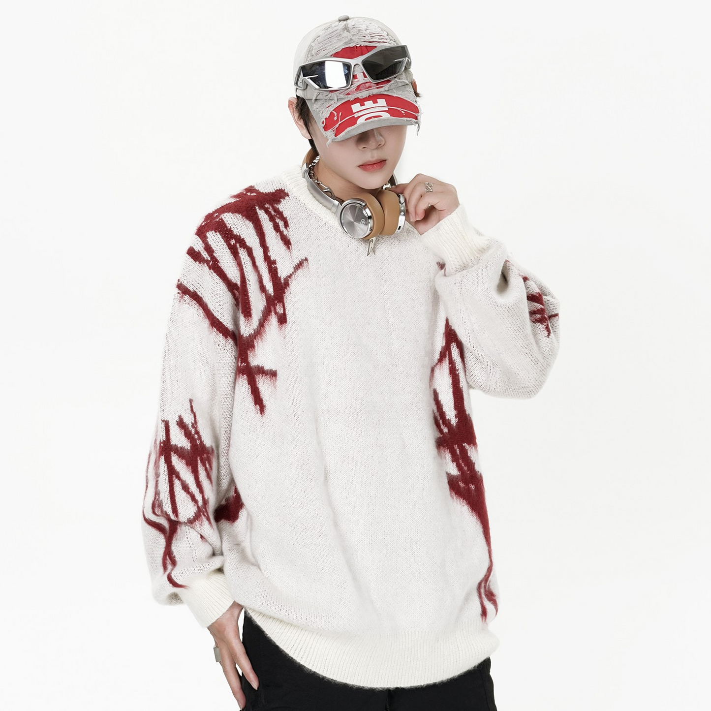 ELEWHVTË™ | First Blood Sweater Men's Red & White Sweater Model Image Front