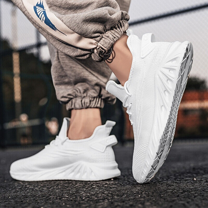 Mens ELEWHVTË™ | Frost Sneakers White Mens Mesh Sneakers Model Image Behind