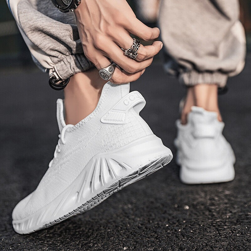 Mens ELEWHVTË™ | Frost Sneakers White Mens Mesh Sneakers Model Image Rear