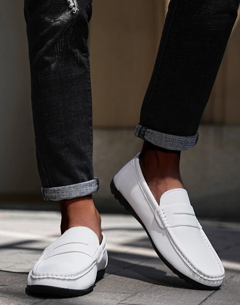 Mens White Loafers All White Mens Loafers Model Image Front