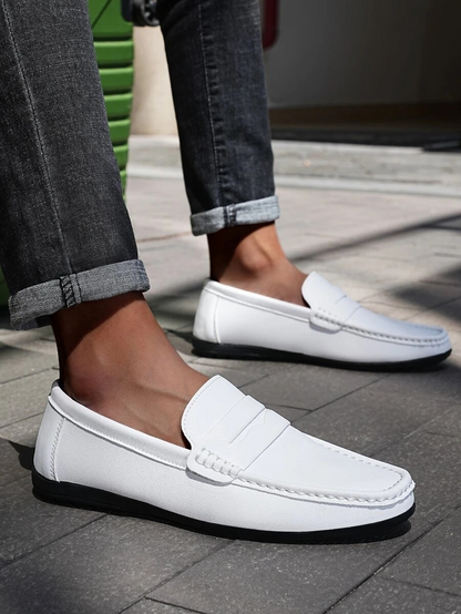 Mens White Loafers All White Mens Loafers Model Image Side