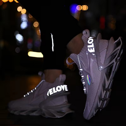 ELEWHVTË™ | Love Sneakers White Mens Mesh Sneakers Model Image Night Reflection