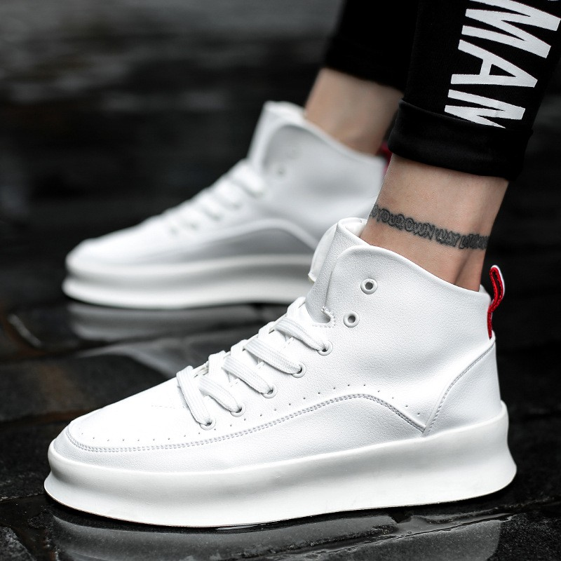 ELEWHVTË™ Retro High-Top Sneakers White Mens High Top Sneakers Model Image Side