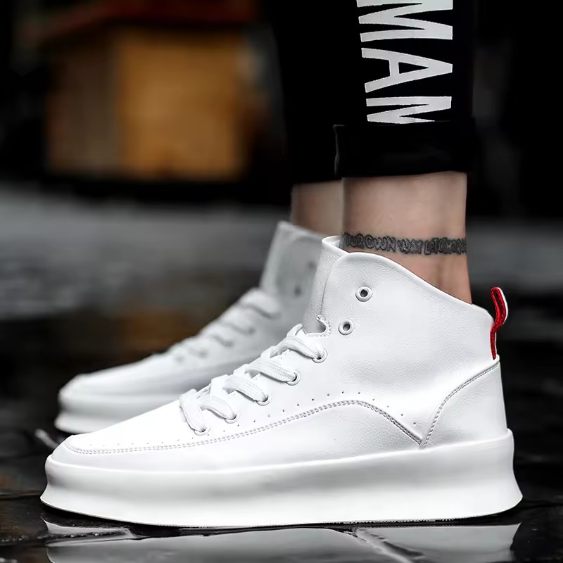 ELEWHVTË™ Retro High-Top Sneakers White Mens High Top Sneakers Model Image Side