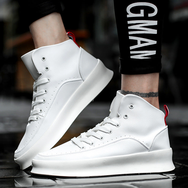 ELEWHVTË™ Retro High-Top Sneakers White Mens High Top Sneakers Model Image Side