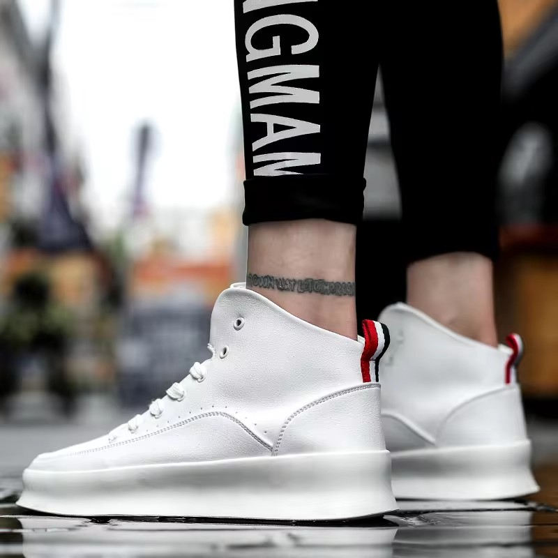 ELEWHVTË™ Retro High-Top Sneakers White Mens High Top Sneakers Model Image Back