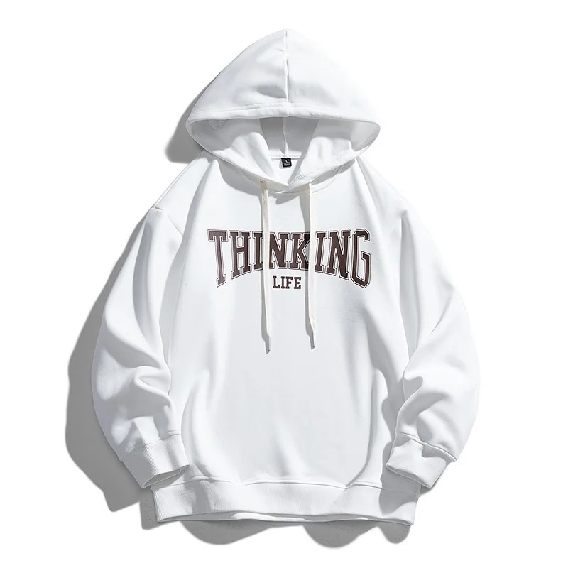 ELEWHVTË™ | Thinking Life Hoodie Men's All-White Hoodie Product Image Front