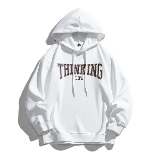 ELEWHVTË™ | Thinking Life Hoodie Men's All-White Hoodie Product Image Front