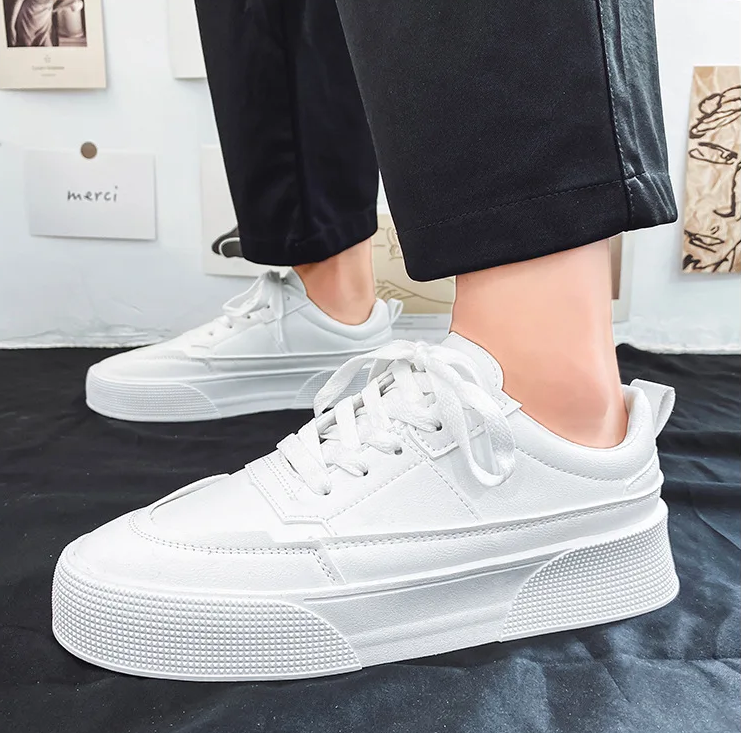 Mens White Trainers White Mens Leather Trainers Product Model Image