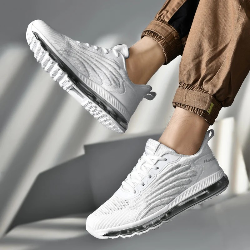 Mens Wings Sneakers White Mens Mesh Sneakers Model Image Side