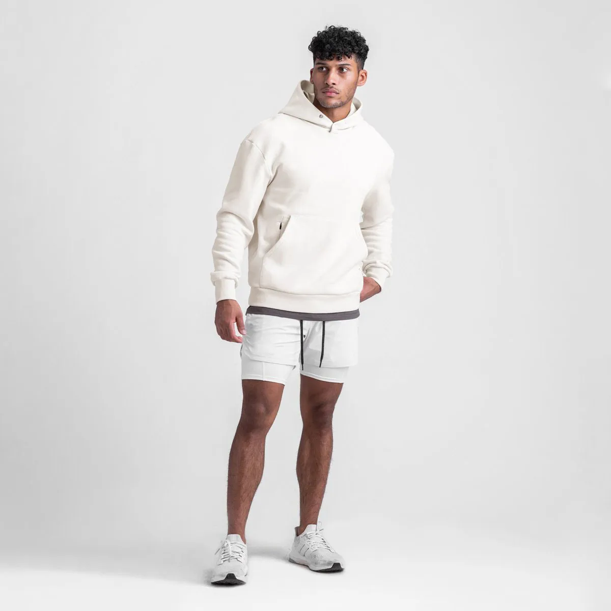 ELEWHVTE Hoodie Men's All-White Hoodie Model Front