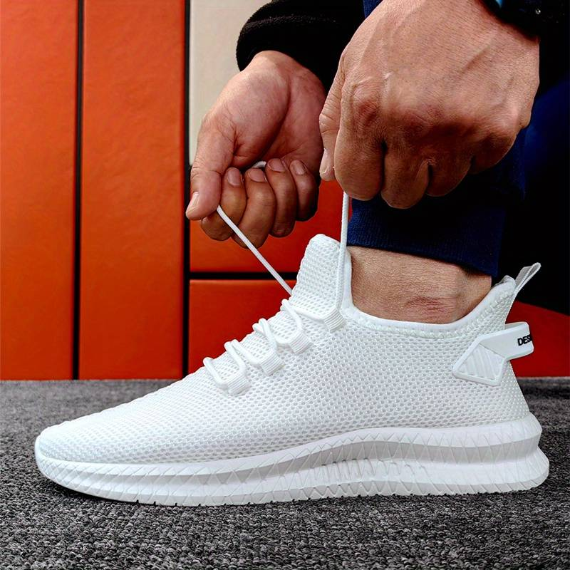 Mens Ghost Sneakers White Mens Sneakers Model Tying Shoelaces