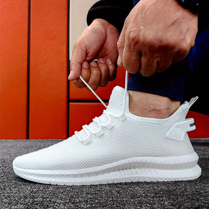 Mens Ghost Sneakers White Mens Sneakers Model Tying Shoelaces