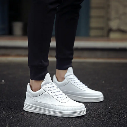 Mens Leather Trainers White Leather Mens Trainers Model Wearing The Trainers