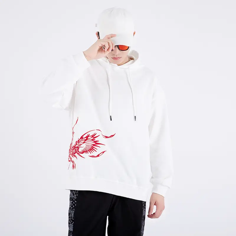 Phoenix Hoodie Men's White and Red Embroided Hoodie Model Image Front 