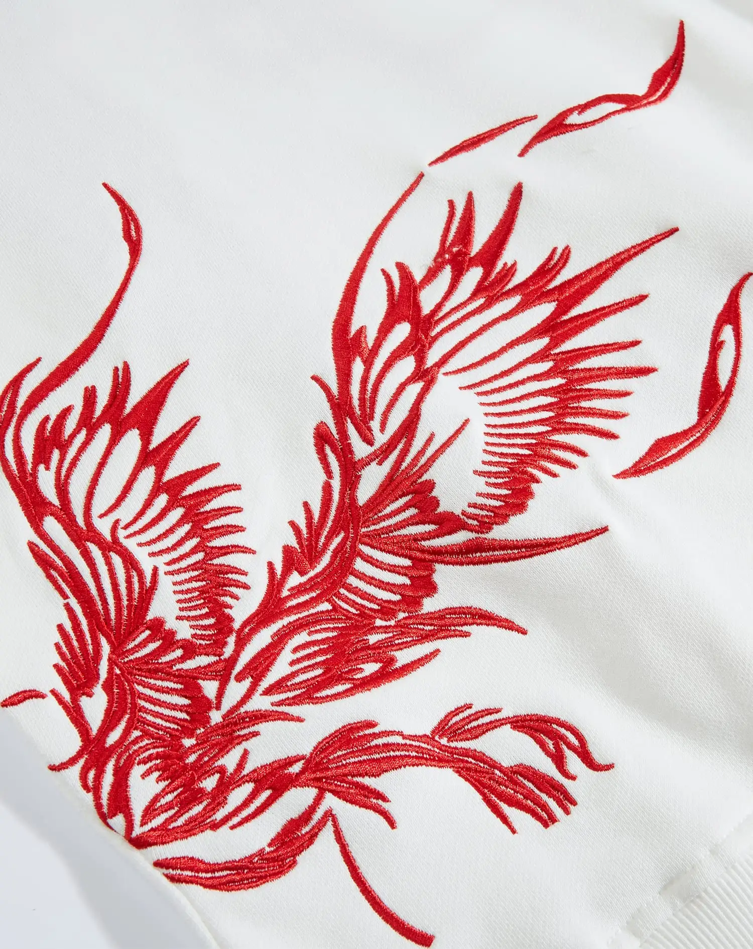 Phoenix Hoodie Men's White and Red Embroided Hoodie Embroidery and Details