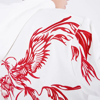 Phoenix Hoodie Men's White and Red Embroided Hoodie Product Image Details 