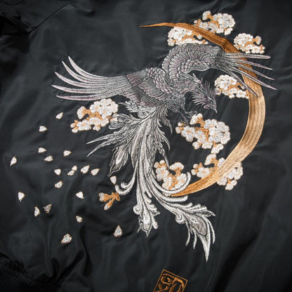 Black Phoenix WInter Jacket Silver Phoenix Close Up Japanese Flowers