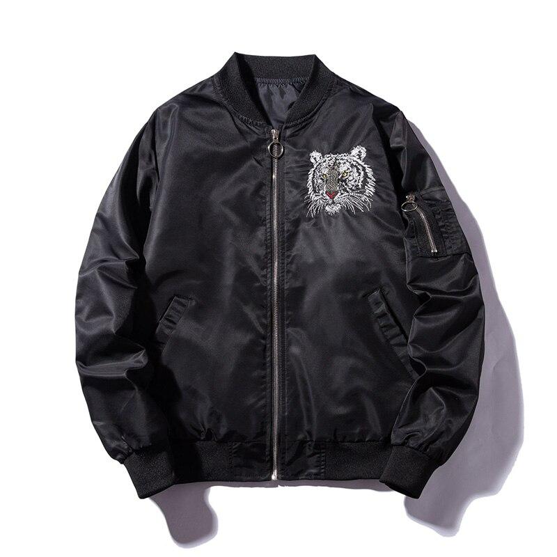 Tiger Winter Jacket Mens Silver and Black Winter Jacket Front  Silver Tiger Emblem Head View