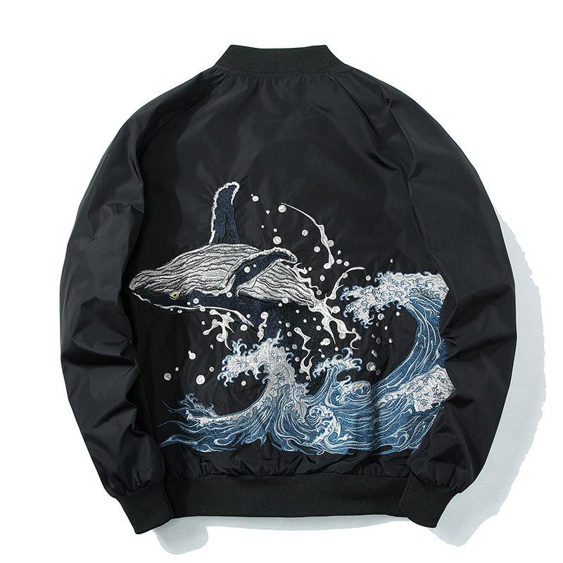 Black Whale WInter Jacket Whale Jumping out of Water Design at the Back Product Image