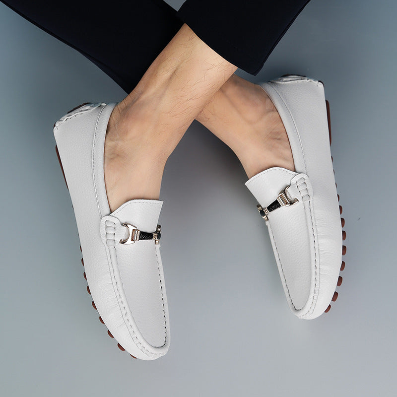 Mens White Gold Loafers All White Mens Loafers Model View