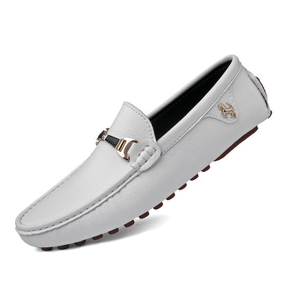 Mens White Gold Loafers All White Mens Loafers Angled Product Image