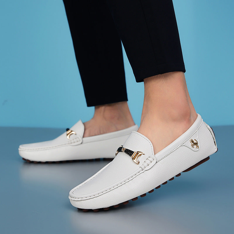 Mens White Gold Loafers All White Mens Loafers Model Image