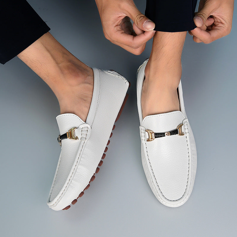 Mens White Gold Loafers All White Mens Loafers Model Top View