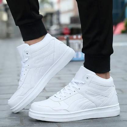 Mens High-Top Sneakers All White Mens Sneakers Model Side View