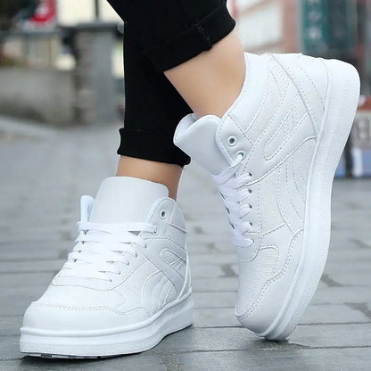 Mens High-Top Sneakers All White Mens Sneakers Model Front View