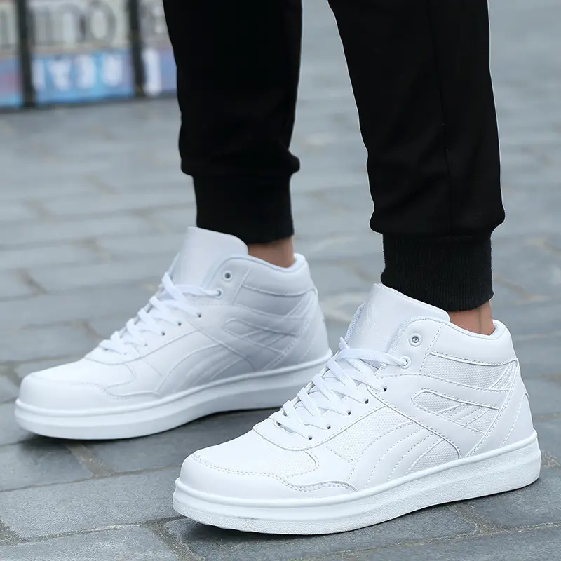 Mens High-Top Sneakers All White Mens Sneakers Model Image Front View