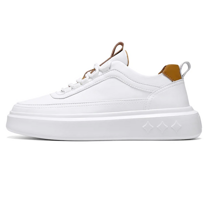 Mens White and Brown Star Trainers White and Brown Mens Trainers Product Image Side