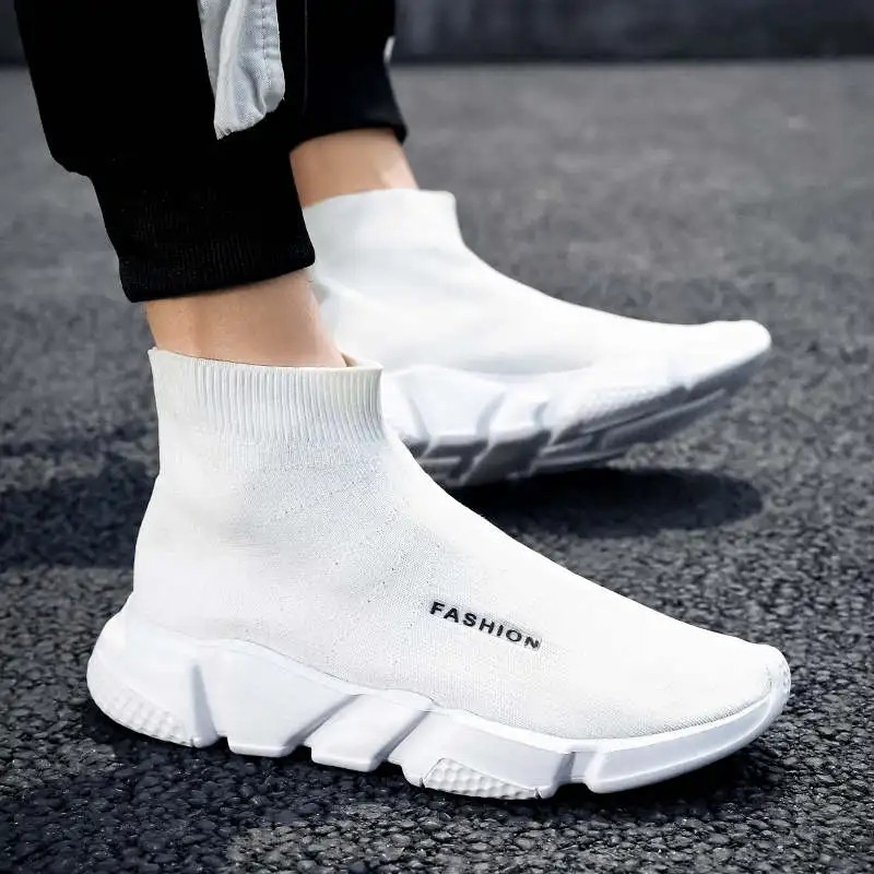 ELEWHVTË™ | Whvte Sock High-Top Sneakers White Mens High Top Sneakers Model Image Side