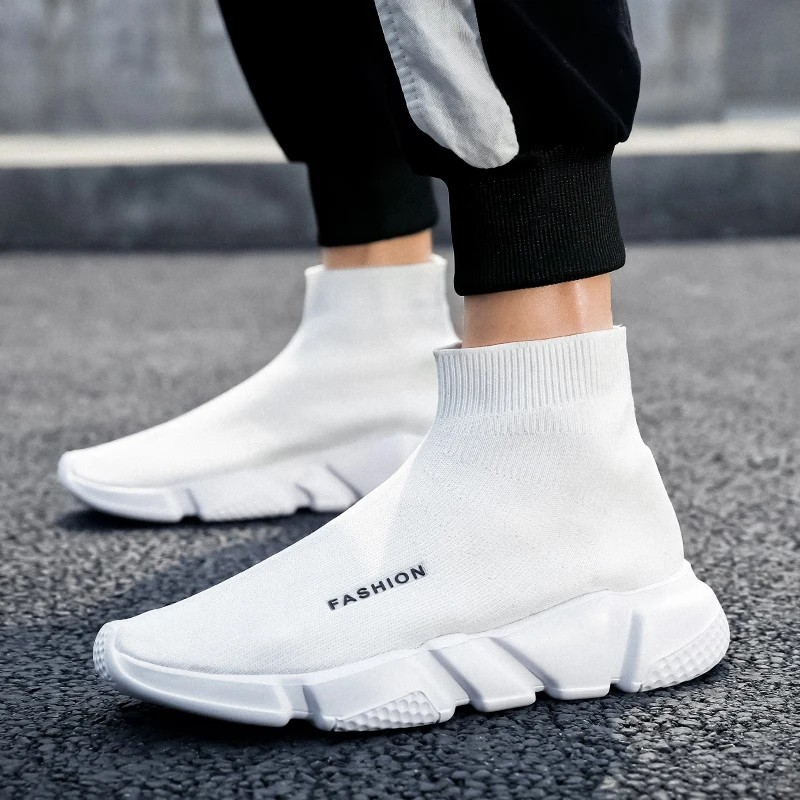 ELEWHVTË™ | Whvte Sock High-Top Sneakers White Mens High Top Sneakers Model Image Side