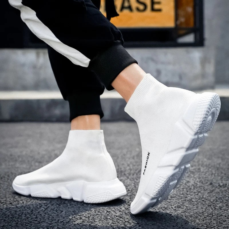 ELEWHVTË™ | Whvte Sock High-Top Sneakers White Mens High Top Sneakers Model Image Heel