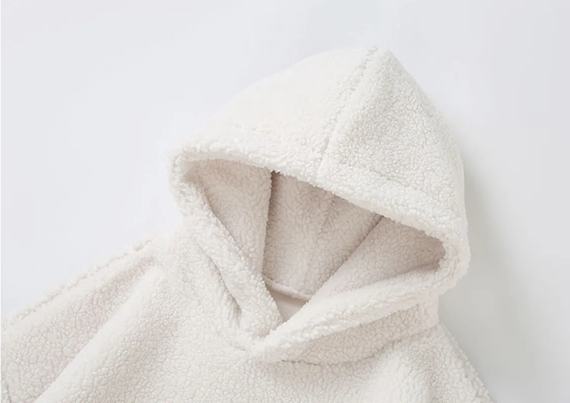 Wool Hoodie Men's White Fluffy Hoodie Close Up Hood Image